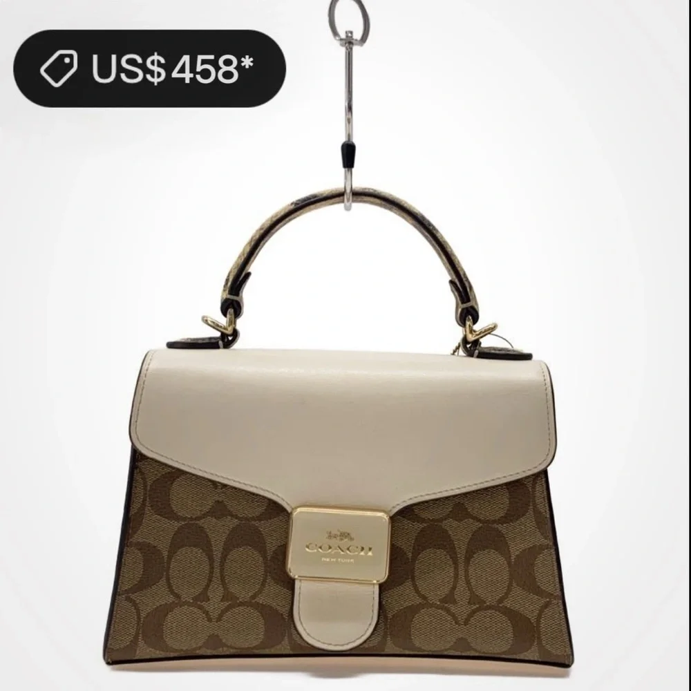 Coach Brown and White Satchel with Leopard Accents - Picture 2 of 16